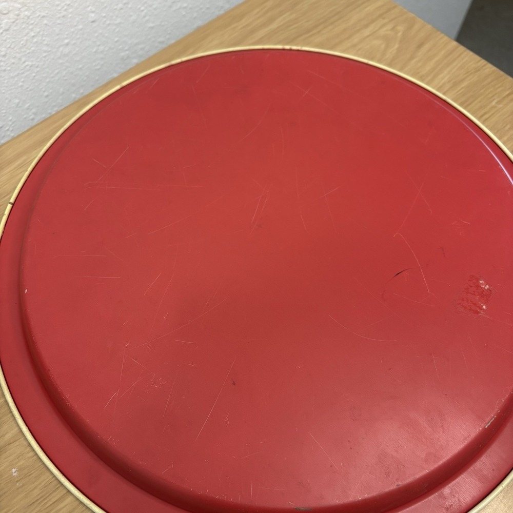 VTG Christmas Tin Cookie Serving Tray Red & Cream Santa Claus  13.5" - Picture 4 of 6